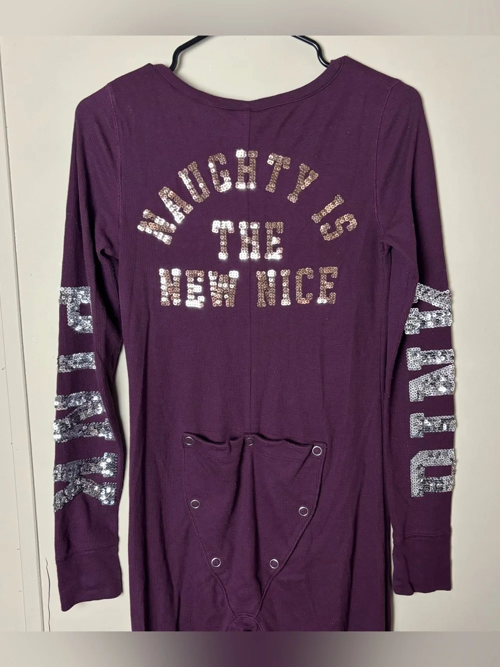 Victoria's Secret PINK Bling Thermal Long Jane One Piece Onesie Pajama Size S